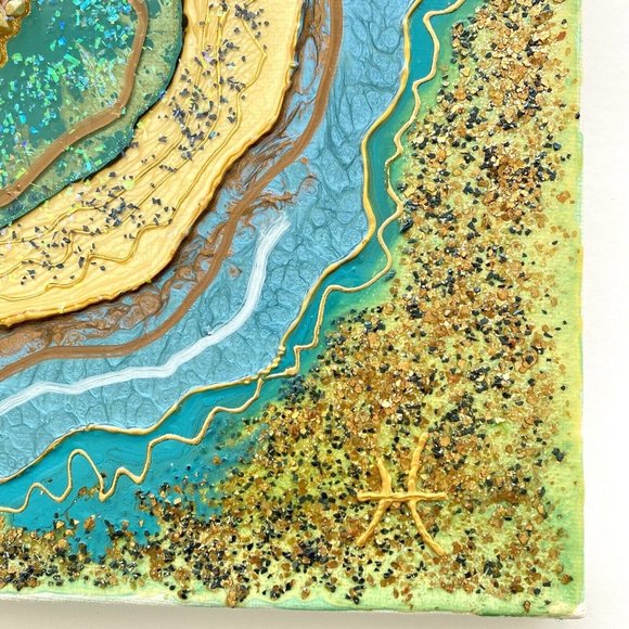 Snowflake Geode - Original Art Mixed Media Faux Geode Signed Painting 12”x12” - Picture 5 of 9